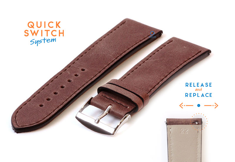 Horlogeband 22mm kalfsleer nut