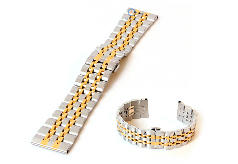 Horlogeband 24mm staal mat/glans zilver goud