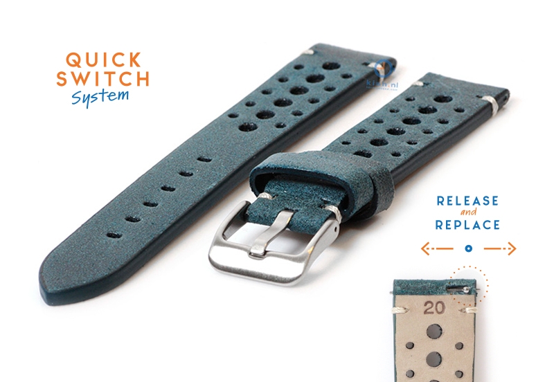 Horlogeband 20mm vintage perforated groen leer