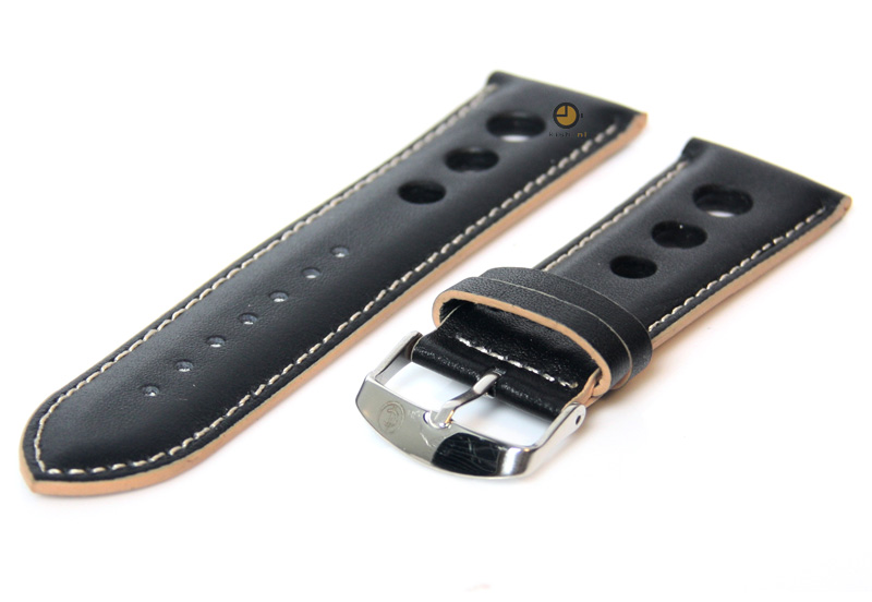 Horlogeband 26mm zwart-wit leer rally