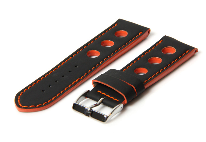 Horlogeband 18mm racing zwart / oranje