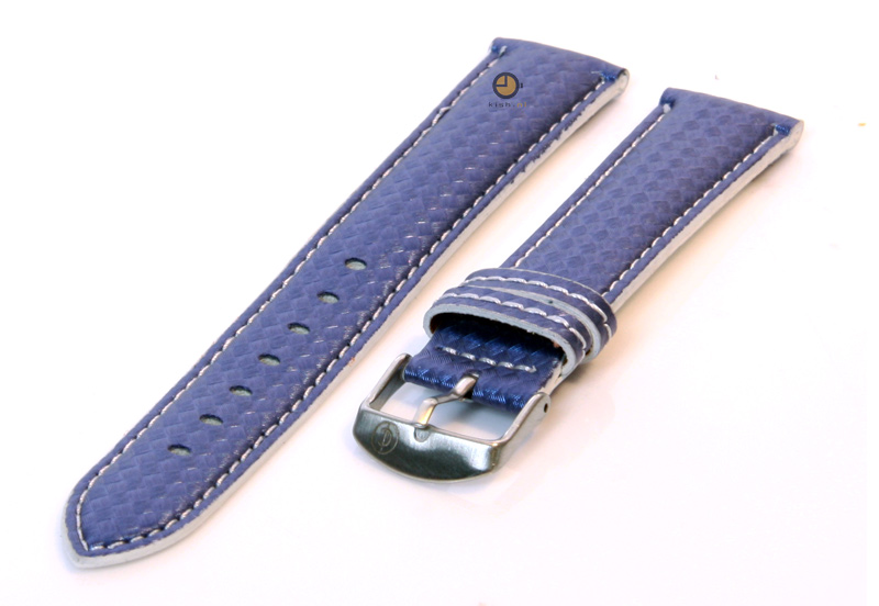 Horlogeband 22mm blauw-wit waterproof leer