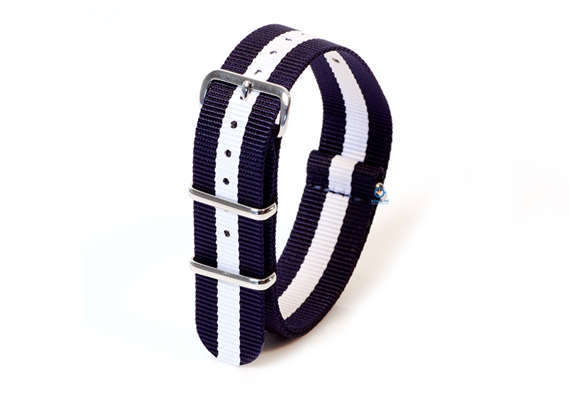 Horlogeband nylon 20mm donkerblauw/wit