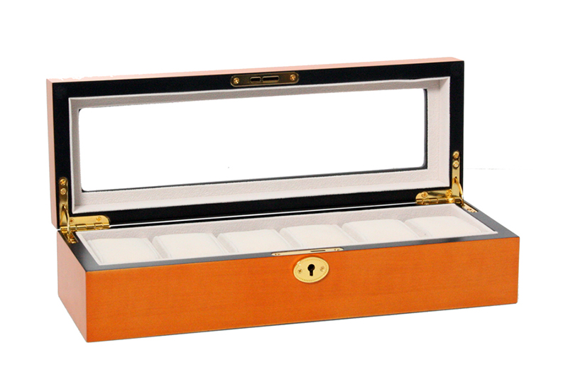 Houten horlogekist met slot voor 6 horloges - eiken