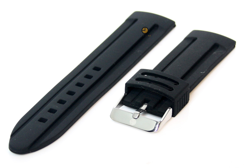 Horlogeband 22mm zwart siliconen