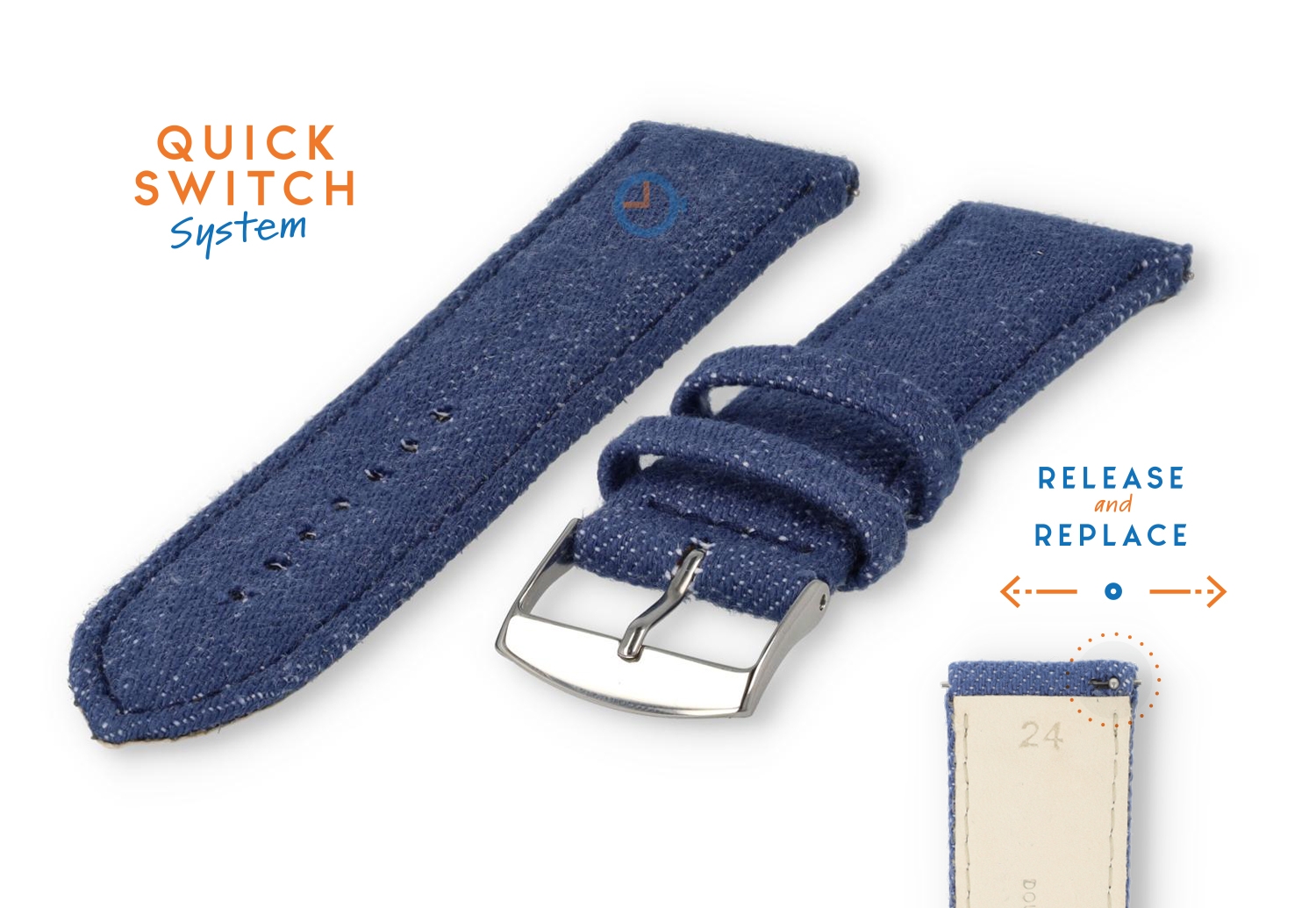 Horlogeband 24mm denim jeans blauw