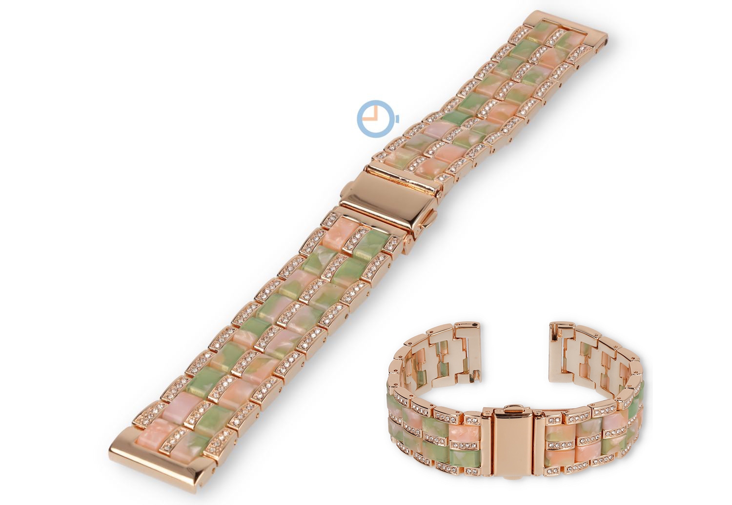 20mm moderne horlogeband staal/resin - rosegoud/groen