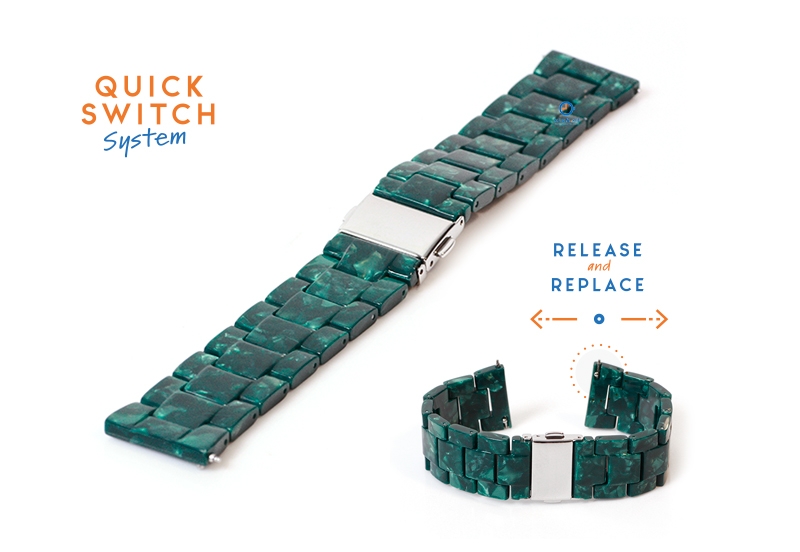Horlogeband 20mm resin graniet groen
