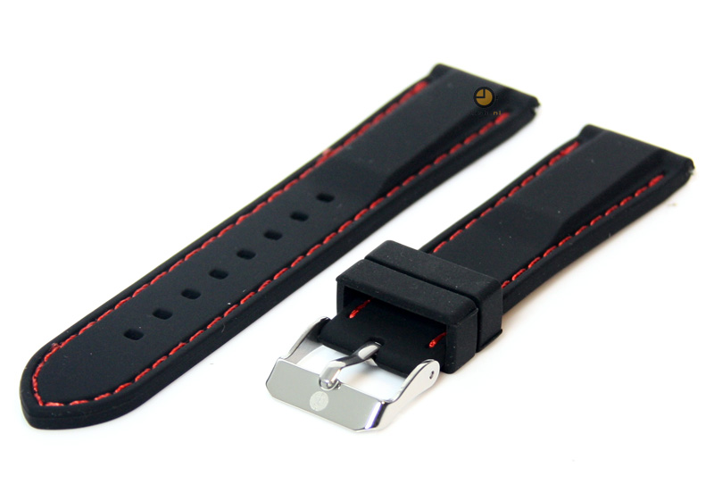 Horlogeband 20mm zwart-rood siliconen met quick-release