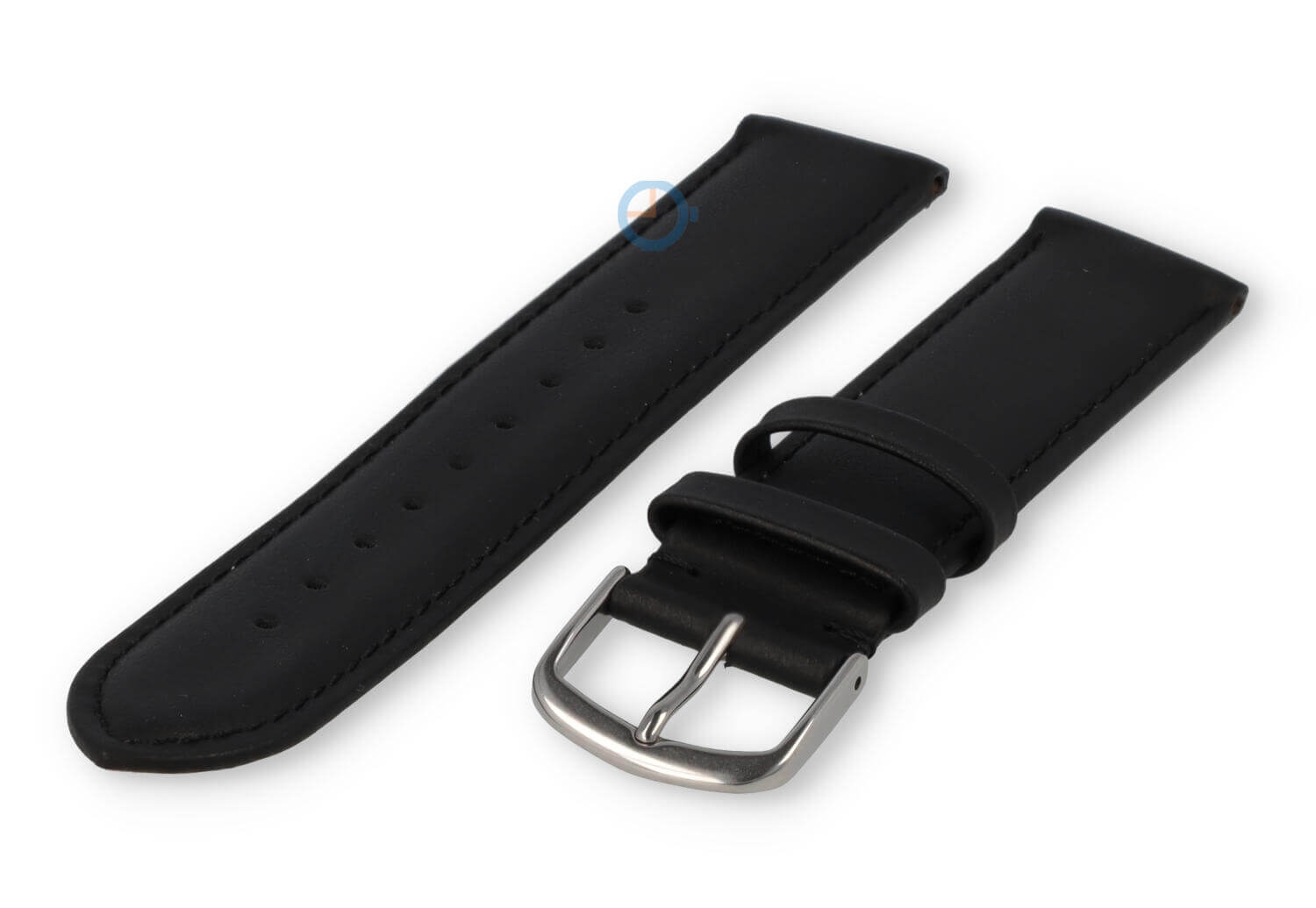 16mm horlogeband glad leer - zwart
