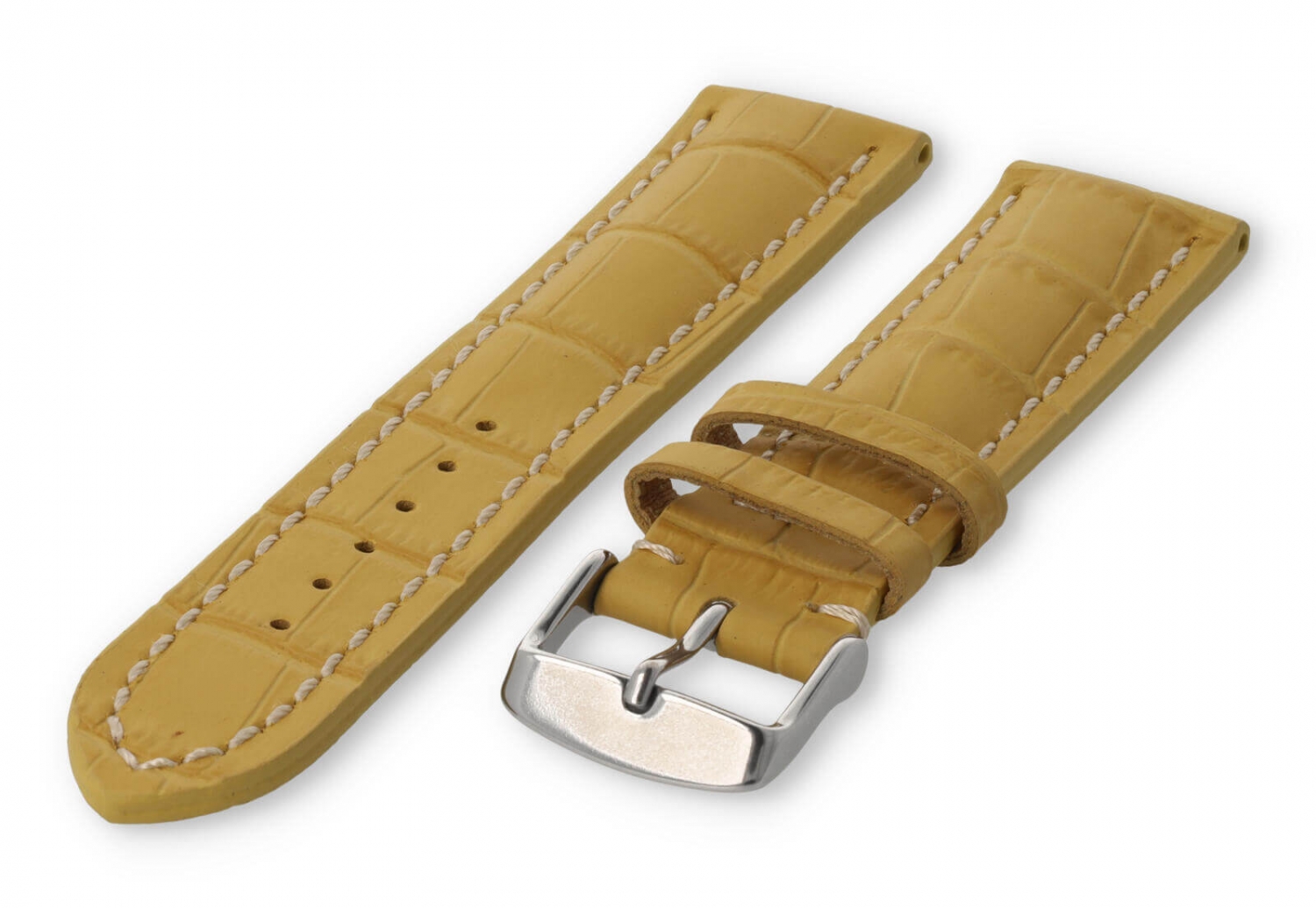 Horlogeband met krokoprint 20mm geel leer