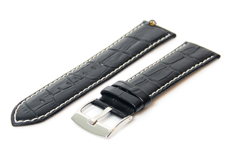 24mm horlogeband van leer - midnight black