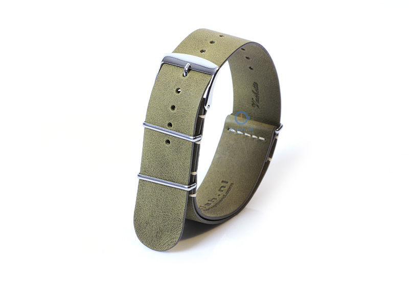Horlogeband 22mm nato kalfsleer kaki groen