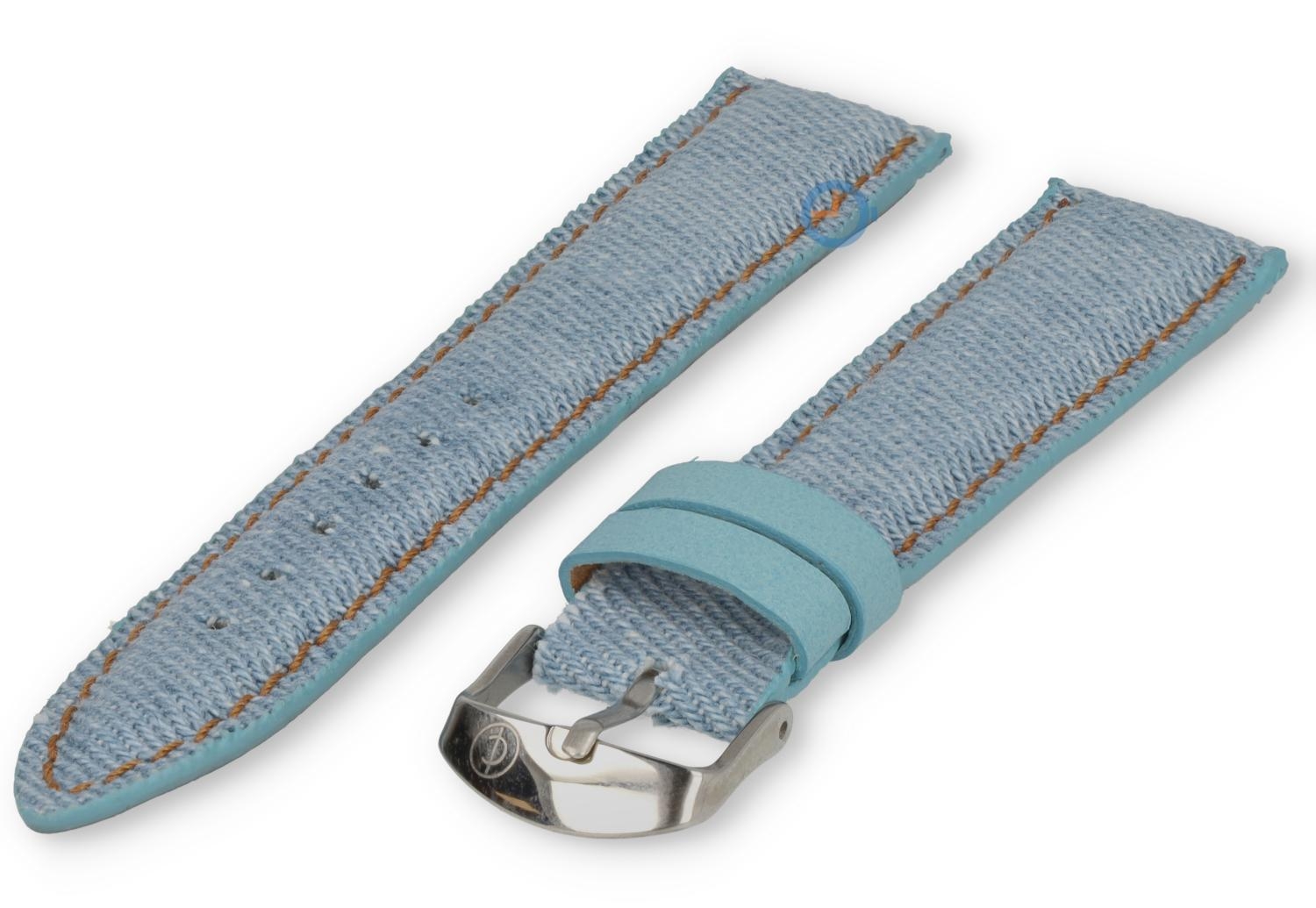 Gestikt jeans horlogebandje - 22mm - lightblue