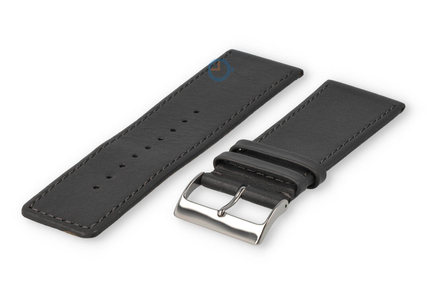 30mm horlogeband glad leer - donkergrijs