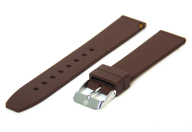 Horlogeband 18mm donkerbruin siliconen glad