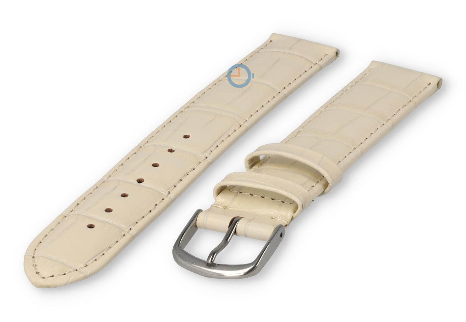 XL horlogeband leer met krokoprint - 16mm - creme