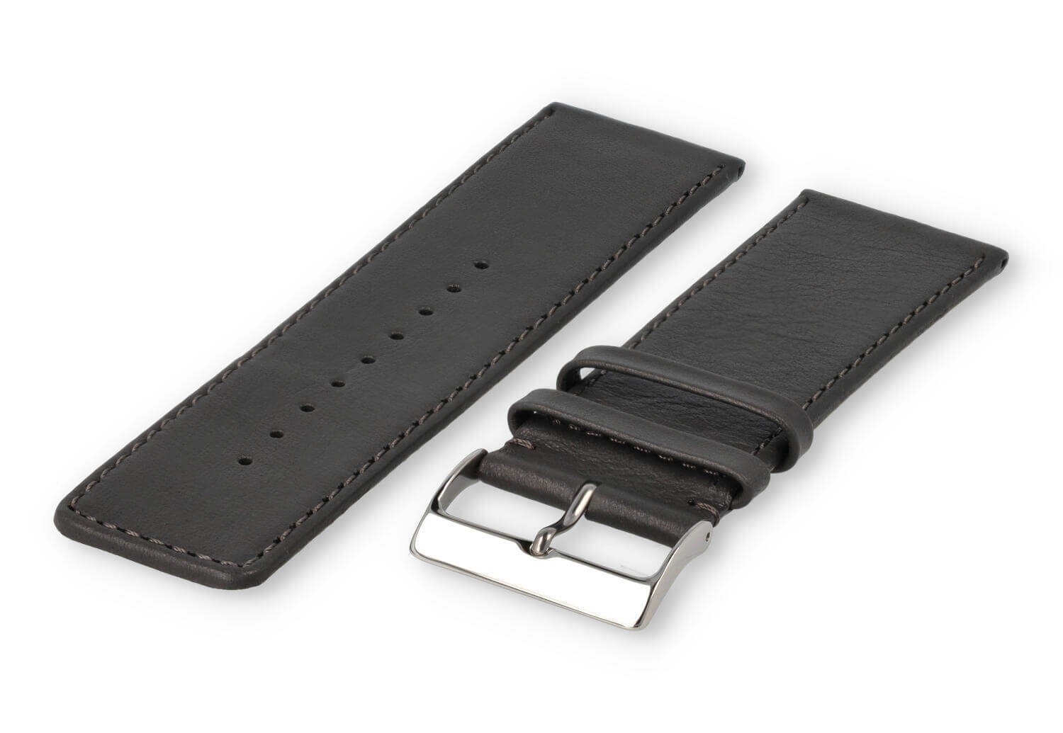 XL horlogeband glad leer - 30mm - donkergrijs