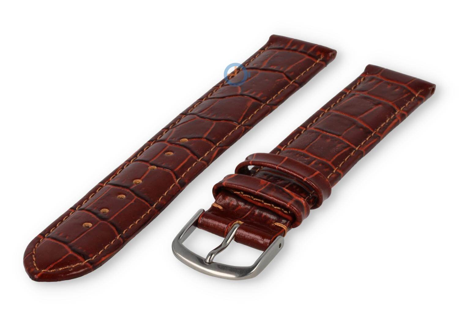 XL horlogeband leer met krokoprint - 16mm - roestbruin