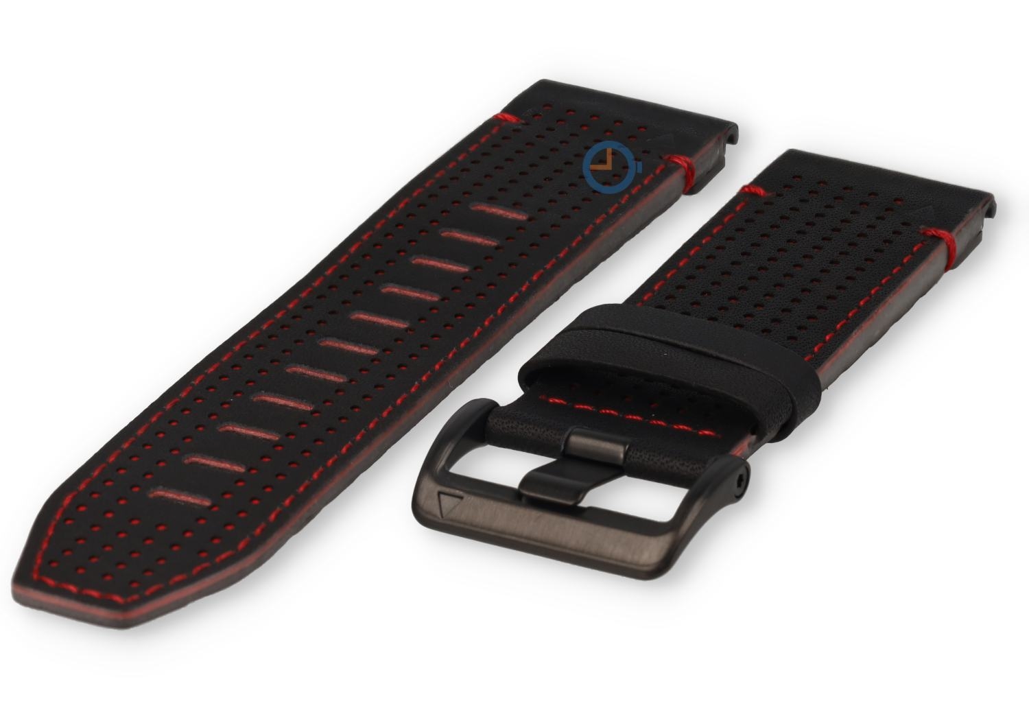 Luxe leren horlogeband Garmin Fenix 8 - 51mm (zwart/rood)