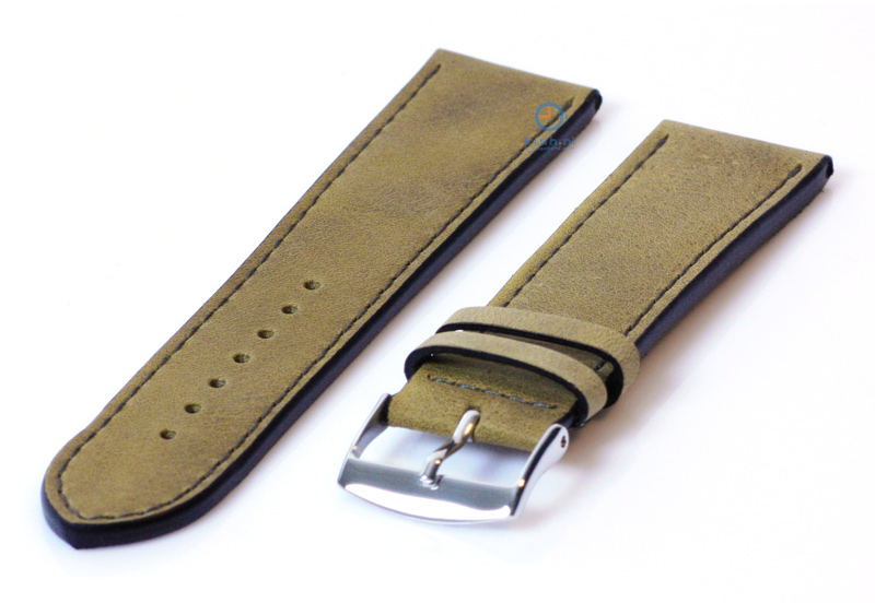 Horlogeband 24mm kakigroen leer