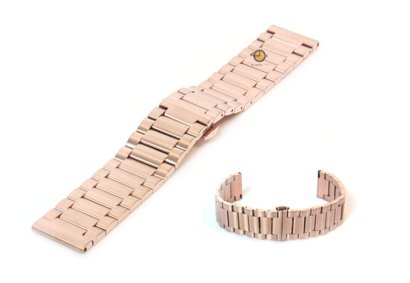 Horlogeband 20mm staal mat rose goud