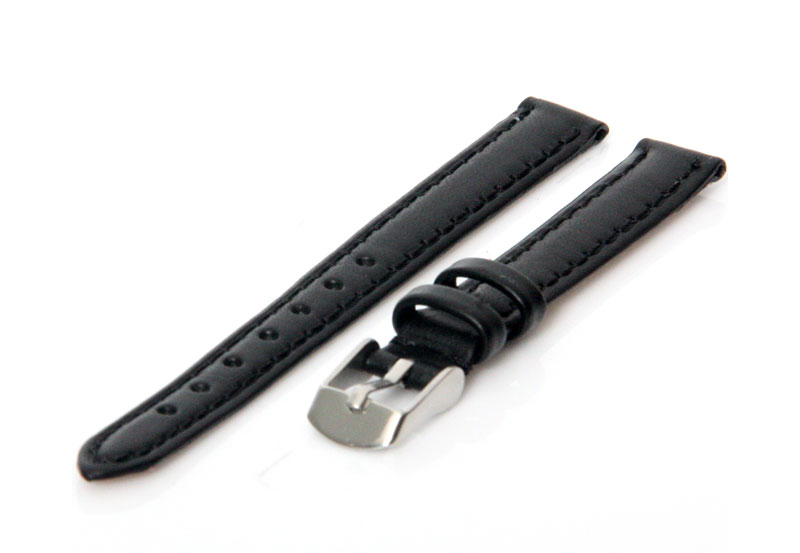 Horlogeband 11mm leer zwart