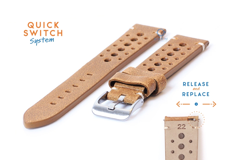 Horlogeband 22mm vintage perforated bruin leer