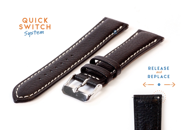 Horlogeband 20mm zwart ecovriendelijk rundleder