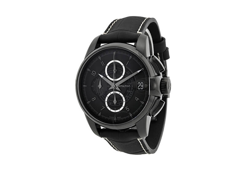Hamilton horlogeband H40686335 - zwart leer