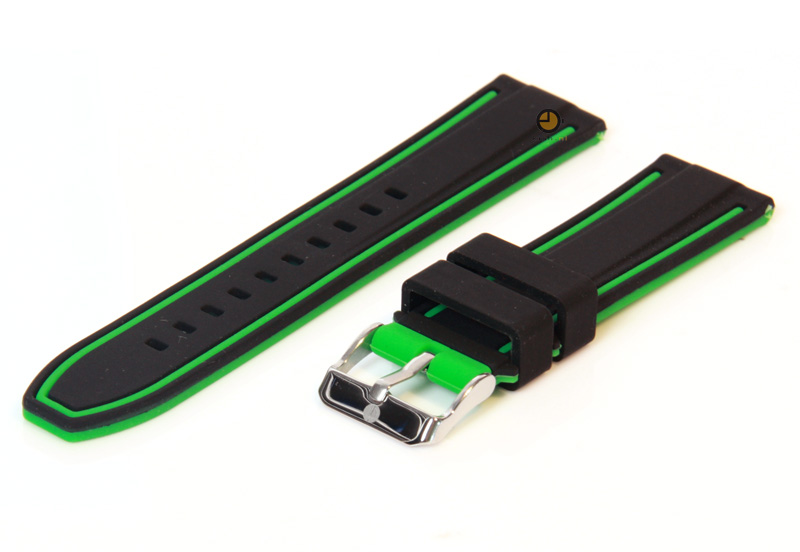 Omkeerbare horlogeband 22mm zwart-groen siliconen