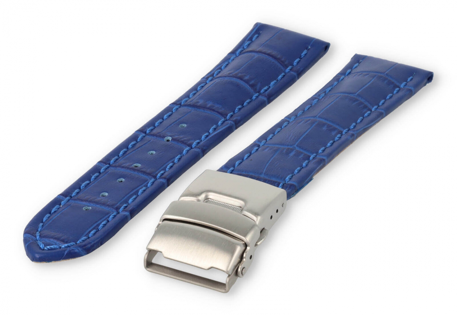Horlogeband met vouwsluiting 24mm koningsblauw leer