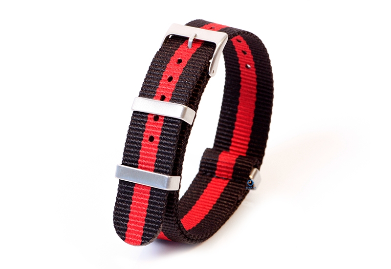 Horlogeband 20mm nylon zwart/rood