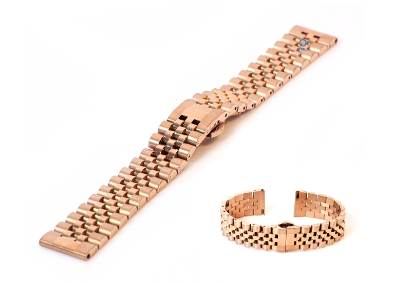 Horlogeband 18mm staal rosegoud - deels gepolijst
