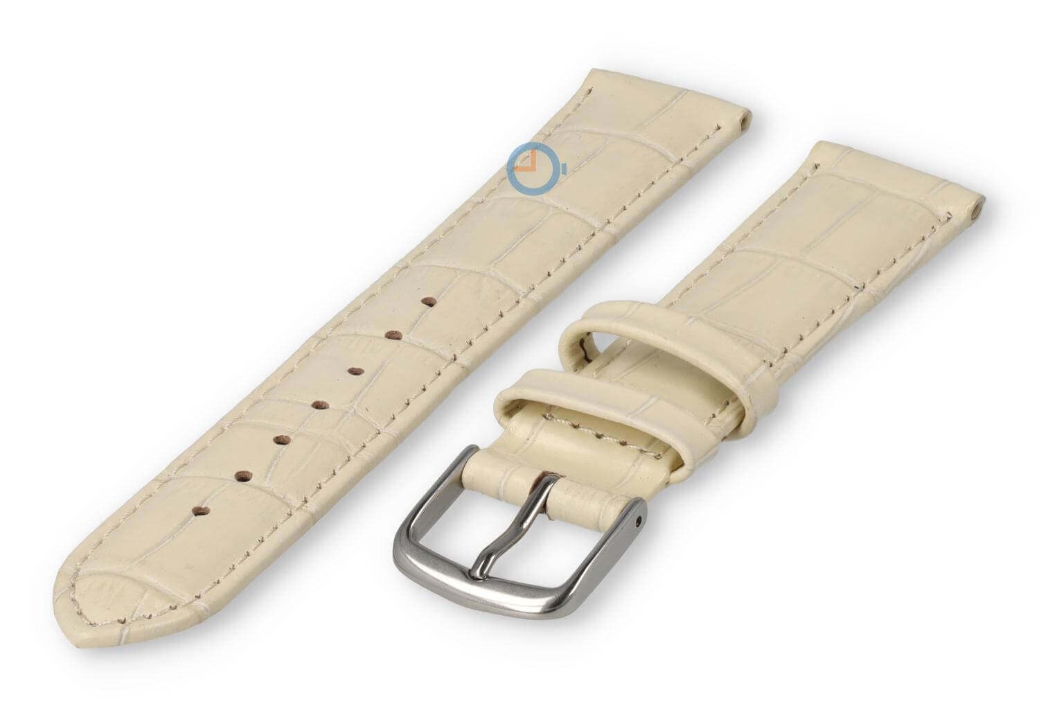 Horlogeband leer met krokoprint - 16mm - creme