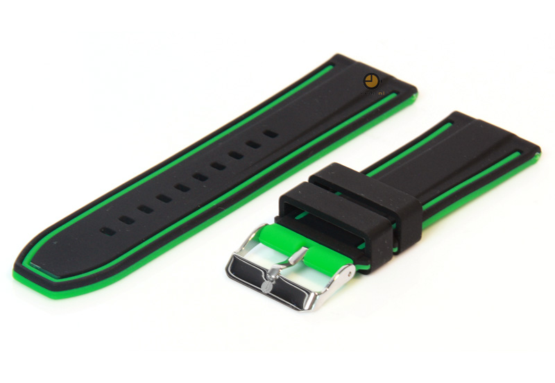 Omkeerbare horlogeband 26mm zwart-groen siliconen