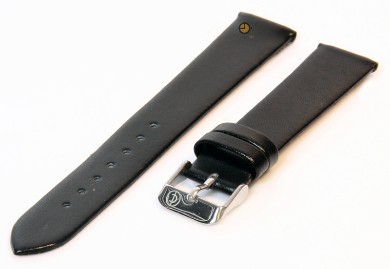 Naadloze horlogeband 18mm zwart stieren leer