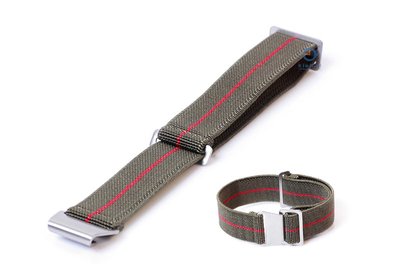 Elastische horlogeband 20mm nylon army groen - rood