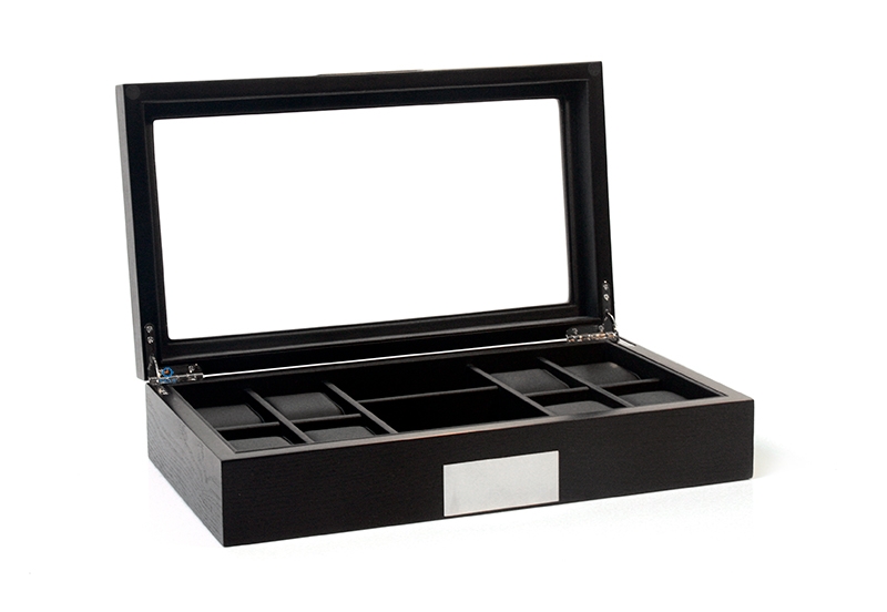 Design horlogekist voor 8 horloges + accessoires - zwart mat