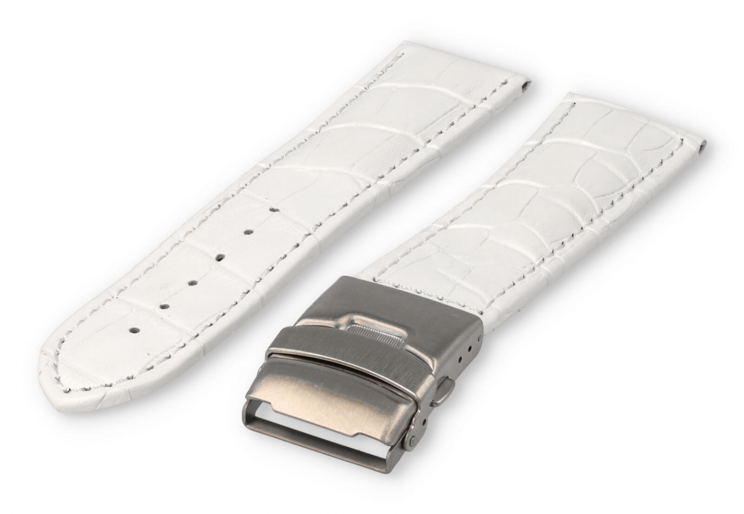 Horlogeband met vouwsluiting 24mm wit leer