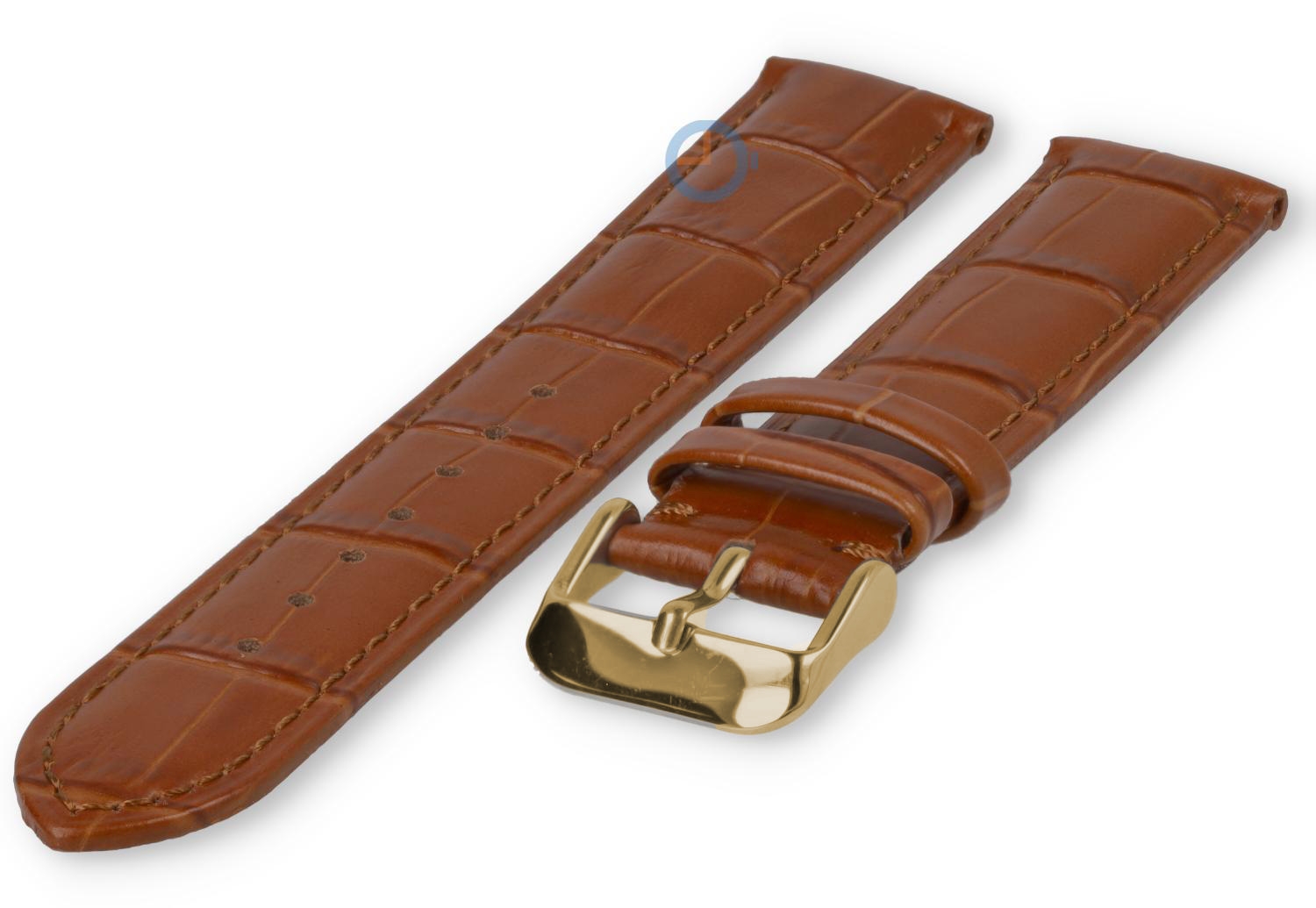 Horlogebandje 19mm - croco leer - cognacbruin - goud