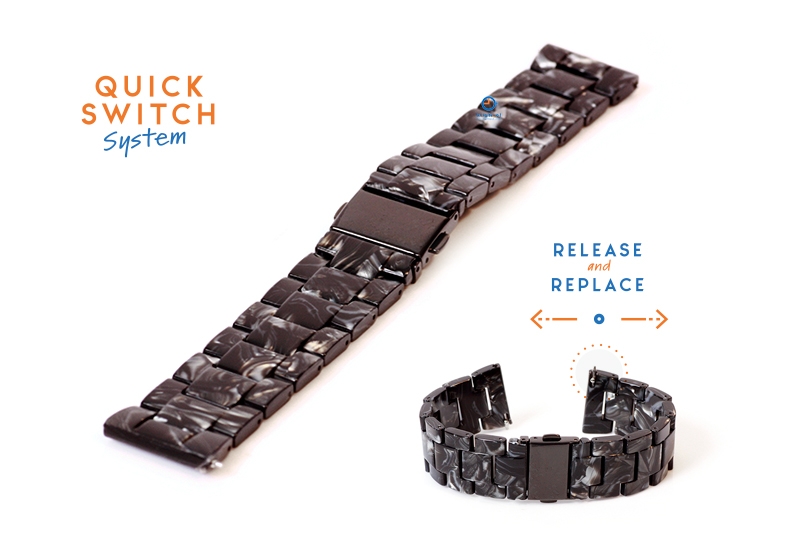Horlogeband 20mm resin marmer zwart/grijs