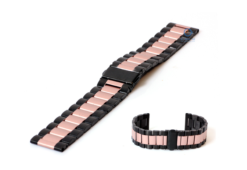 Horlogeband 24mm staal zwart/roze