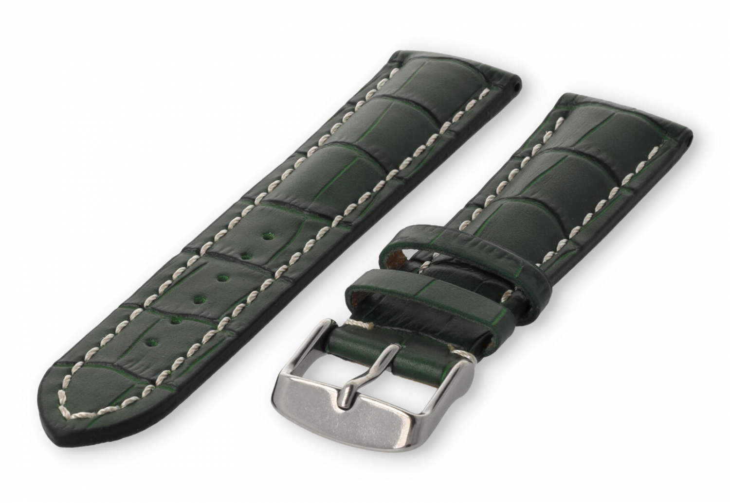 Horlogeband met krokoprint 20mm groen leer