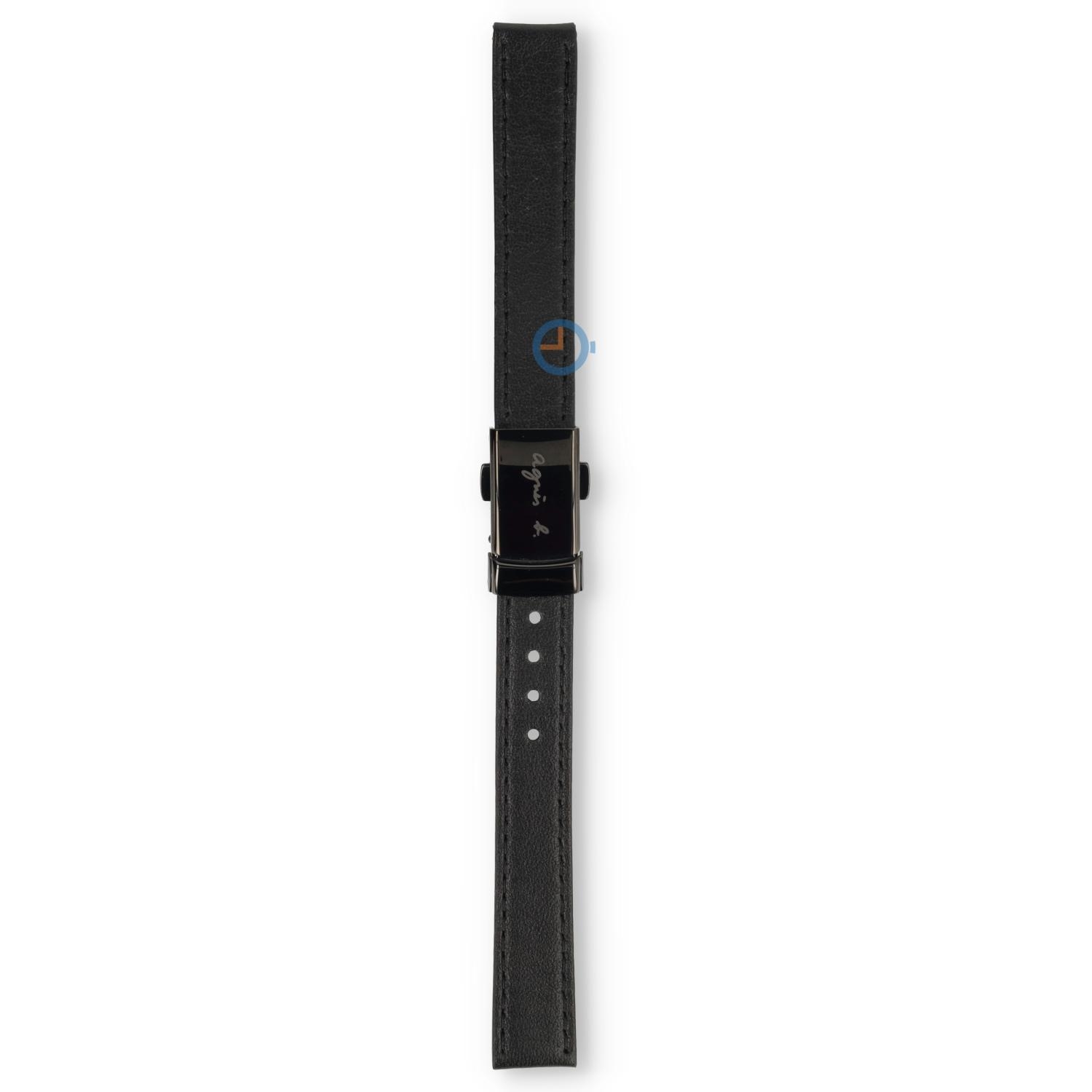 Universele 13mm zwart leren horlogeband met vouwsluiting - Agnis B