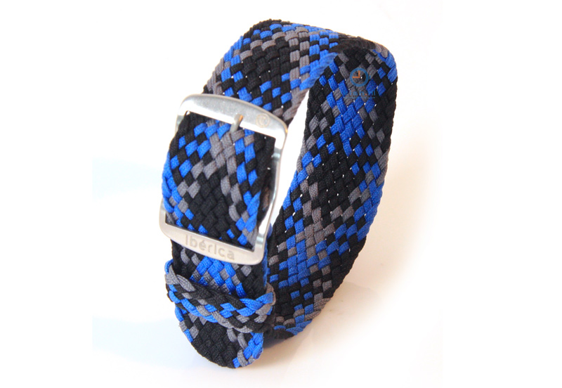 Horlogeband 20mm perlon blauw/grijs/zwart