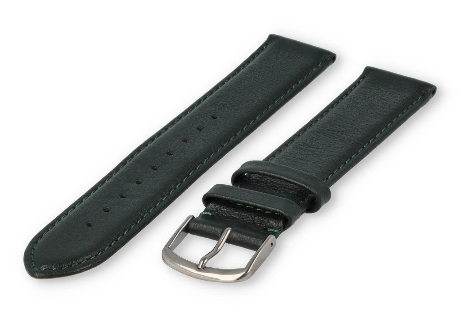 XL horlogeband glad leer - 22mm - donkergroen
