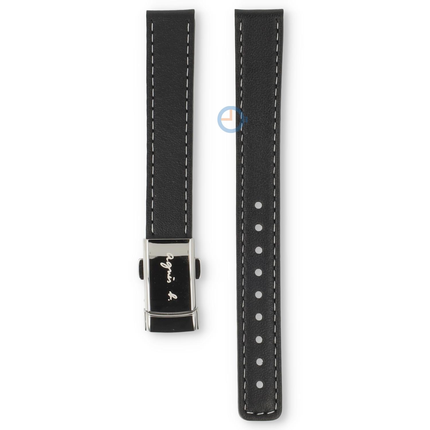 Universele 13mm zwart leren horlogeband met vouwsluiting - Agnis B