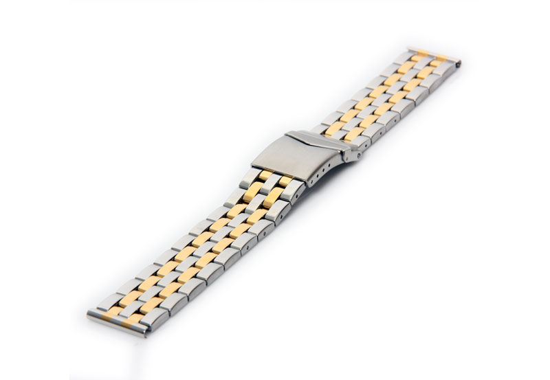 Horlogeband 22mm staal zilver/goud mat