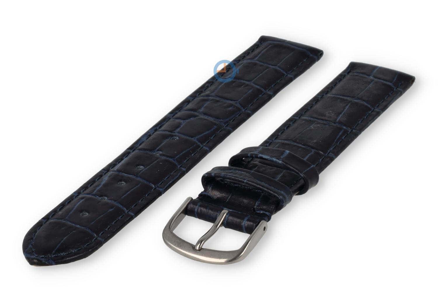 XL horlogeband leer met krokoprint - 16mm - donkerblauw